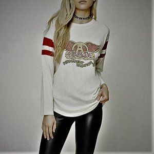 Aerosmith Permanent Vacation '87 rock Official Football T-Shirt l/s M NWT